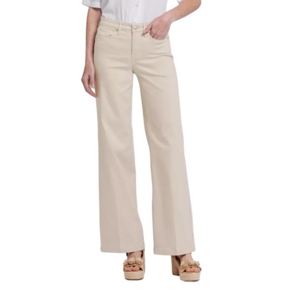 NYDJ Neutral Cream Wide-Leg Flare Jeans